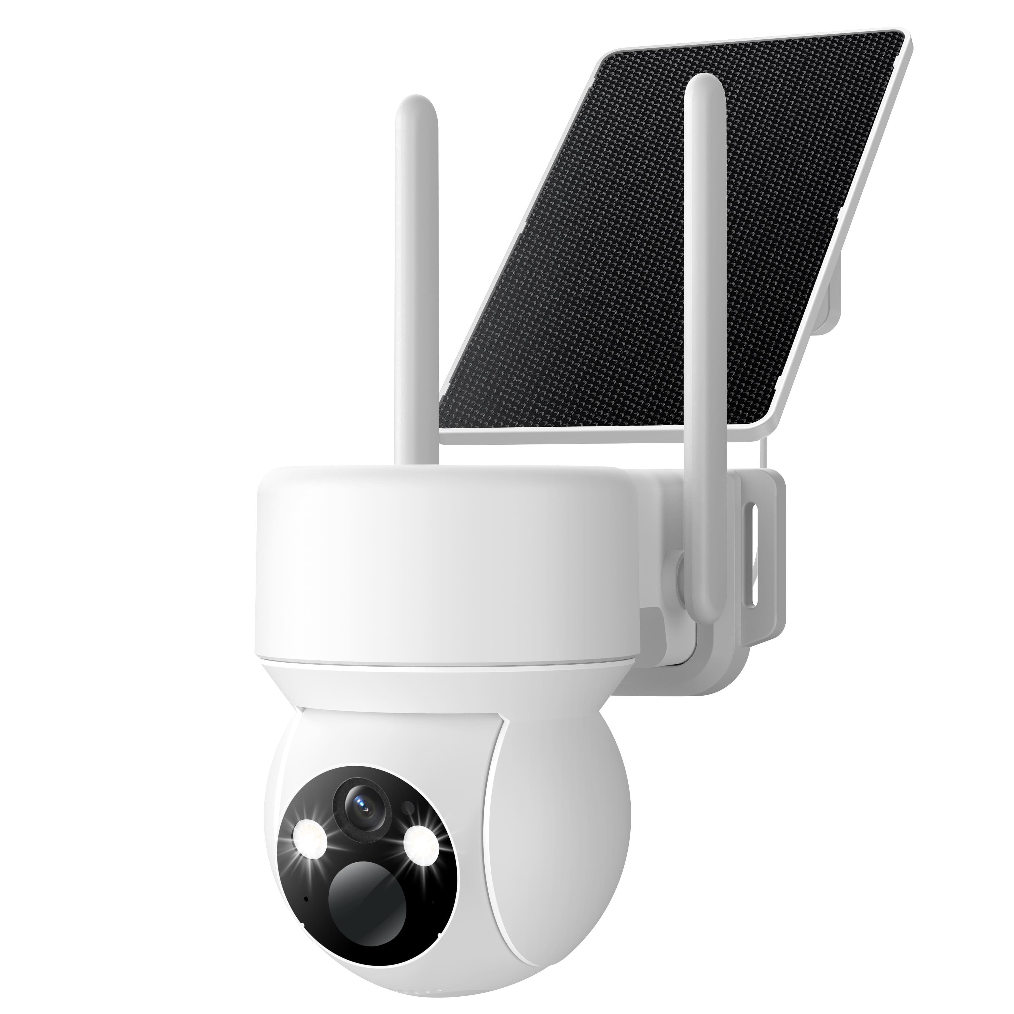 COQOOL - 4G LTE Solar Security Camera, Wireless Outdoor Camera, SIM Card, No WiFi, 360° Pan Tilt, 2K HD Night Vision - White