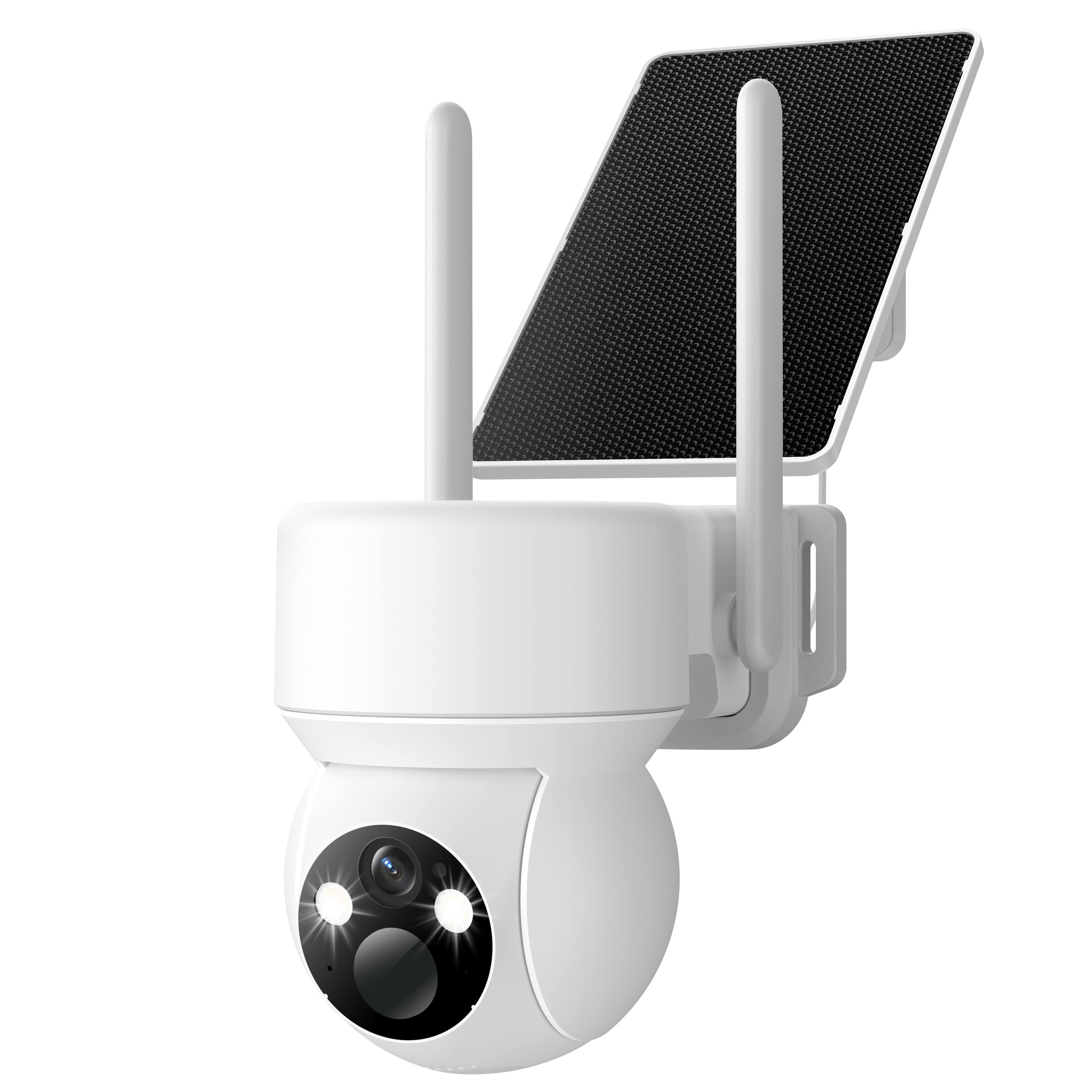 Front. COQOOL - 4G LTE Solar Security Camera, Wireless Outdoor Camera, SIM Card, No WiFi, 360° Pan Tilt, 2K HD Night Vision - White.