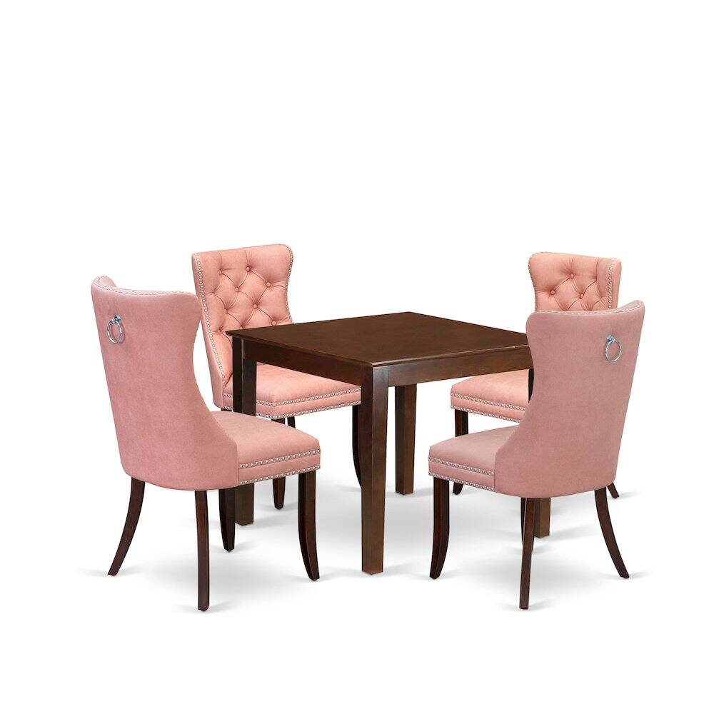 East West Furniture - 5 Piece Dining Room Table Set Consists of a Square Kitchen Table - Mahogany