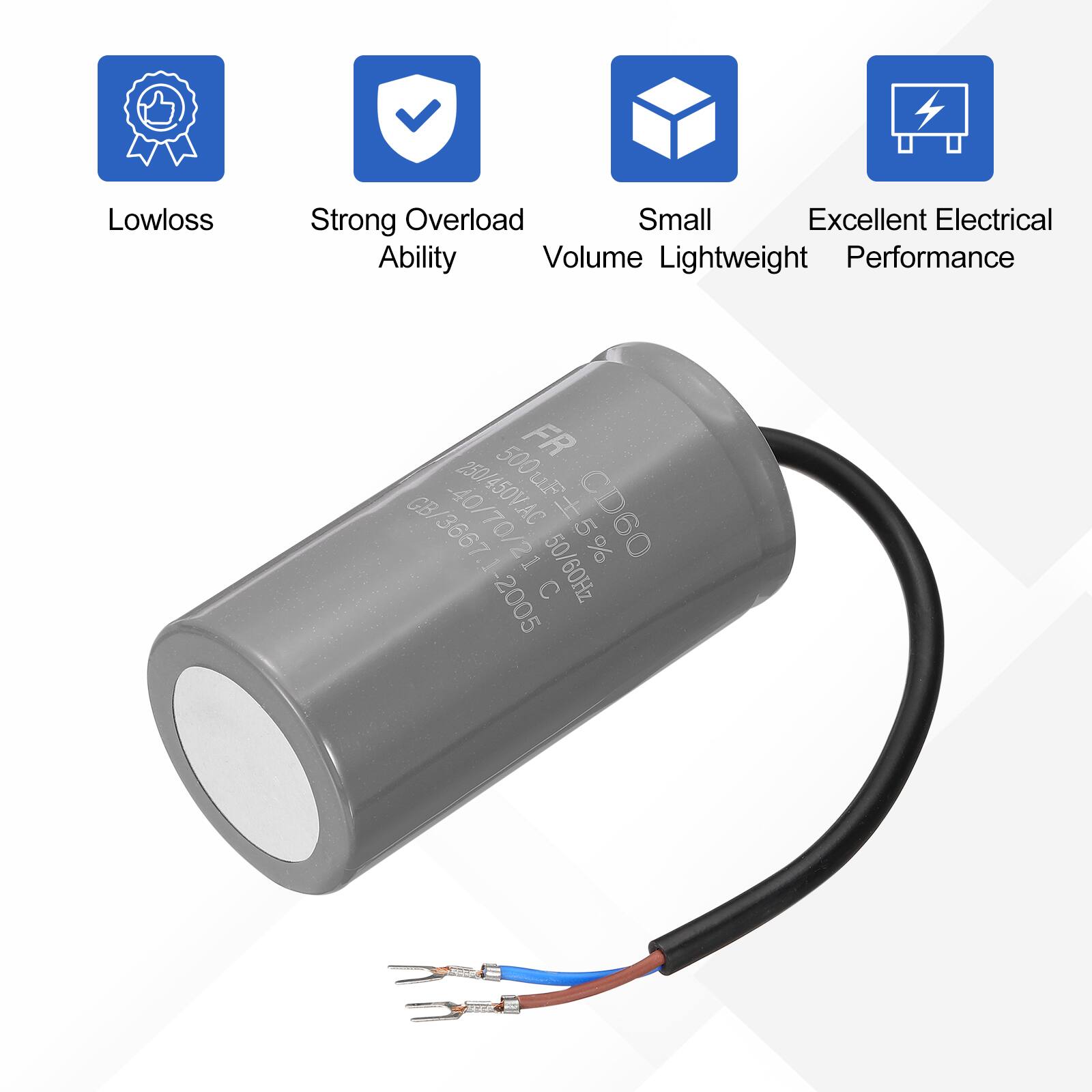 Lowloss Strong Overload Ability Small Volume Lightweight Excellent Electrical Performance 500 FR 250 uF GB -40 /450V.AC H 09C0 3667. -40/70/21 1 50/60Hz 5% 5% . -2005 C