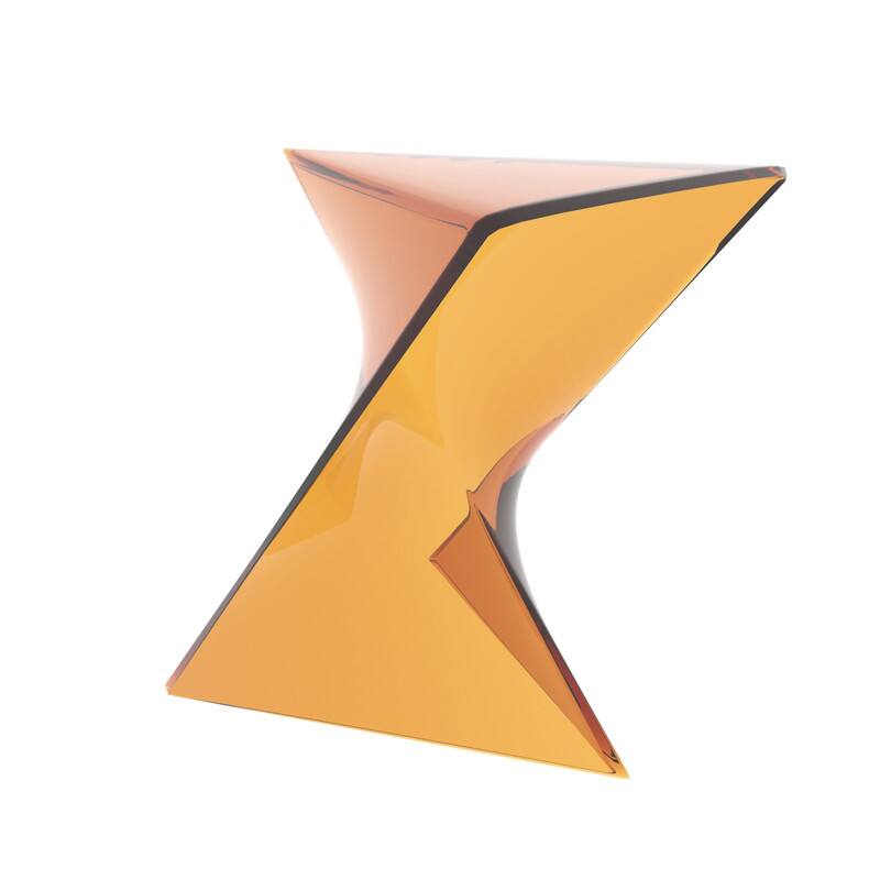 Front. LeisureMod - Randolph 15.75" Stackable Side Table, Weather-Resistant Triangular Plastic Accent End Table for Living Room or Backyard - Transparent Tea.