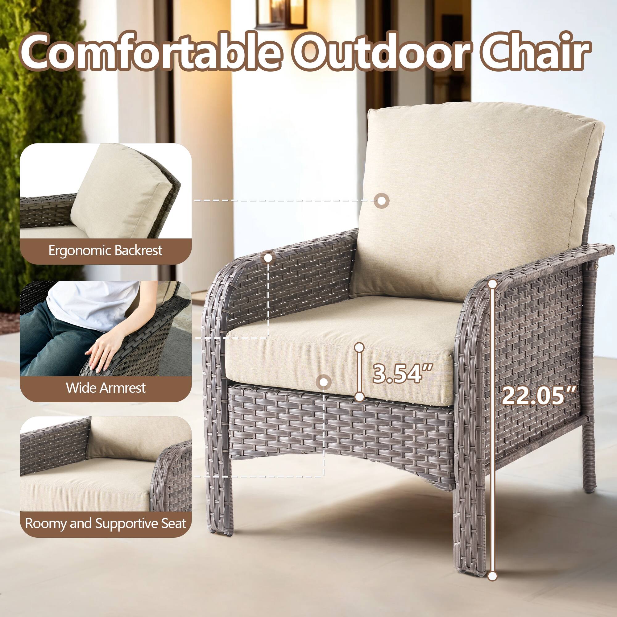 Comfortable Outdoor Chair

- Ergonomic Backrest
- Wide Armrest
- Roomy and Supportive Seat

3.54"  
22.05"