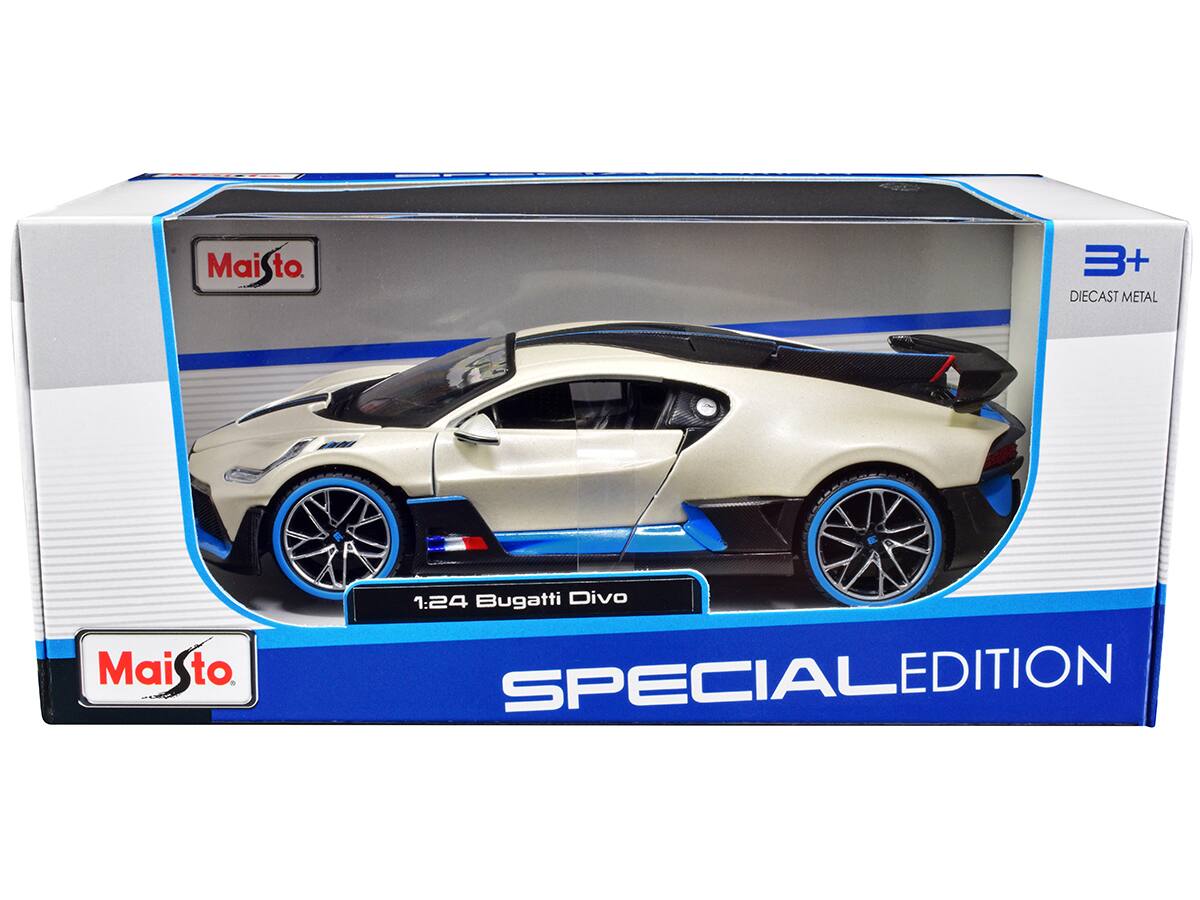 Bugatti Divo Satin Accents "Special Edition" 1/24 Diecast Model Car by Maisto - White Metallic with Carbon and Blue