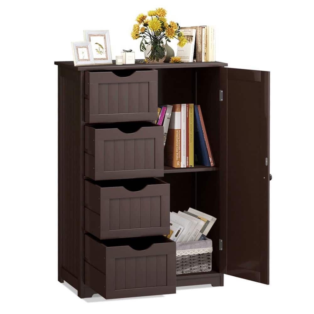 Pefilos - Standing Indoor Wooden Cabinet with 4 Drawers- Small Bathroom Storage Cabinet for Entryway Storage, Home Office - Brown