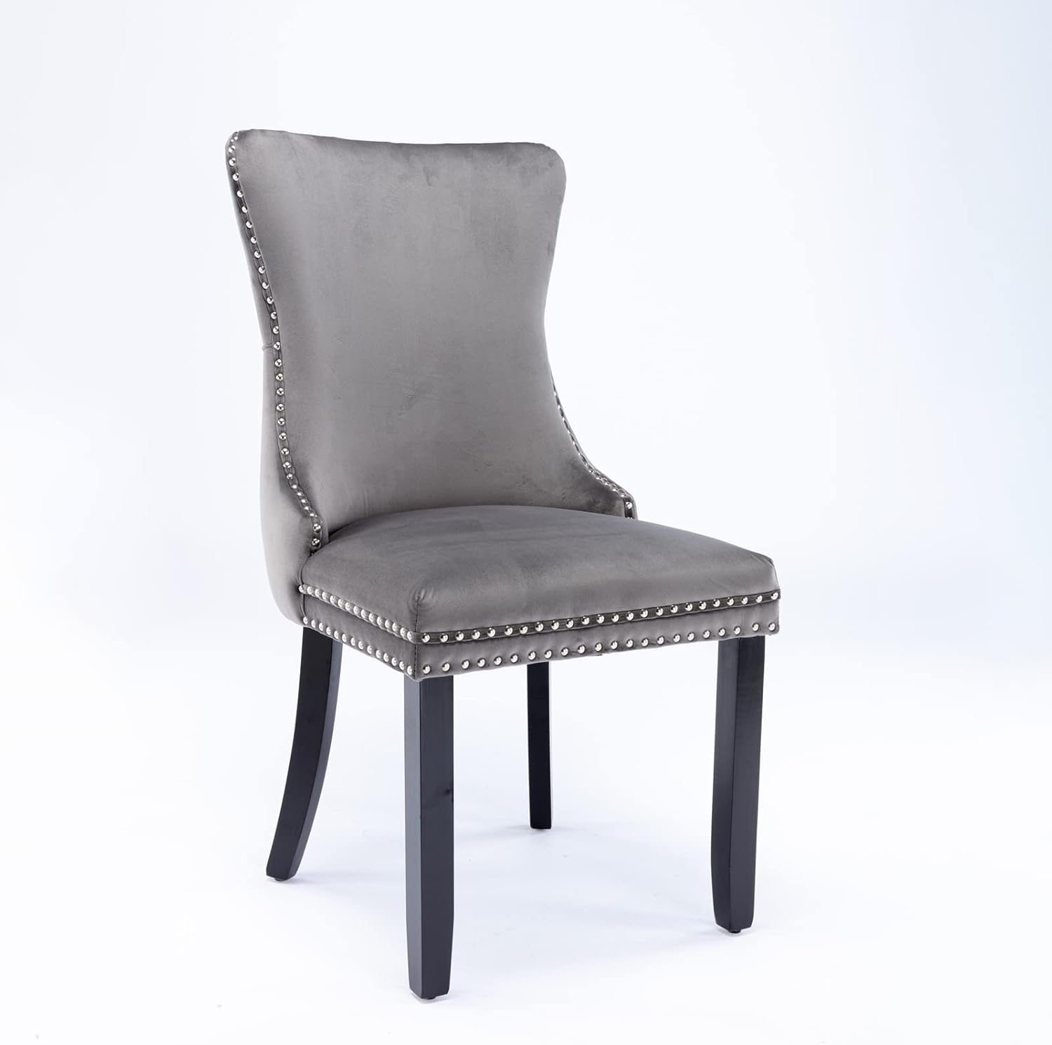 Alt View 3. Trinkets Crazed - Upholstered Wing-Back Dining Chair with Backstitching Nailhead Trim and Solid Wood Legs,Set of 2 - gray.