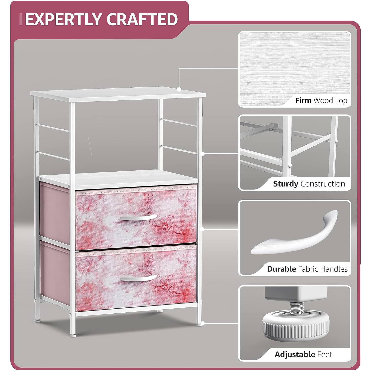 EXPERTLY CRAFTED

- Firm Wood Top
- Sturdy Construction
- Durable Fabric Handles
- Adjustable Feet