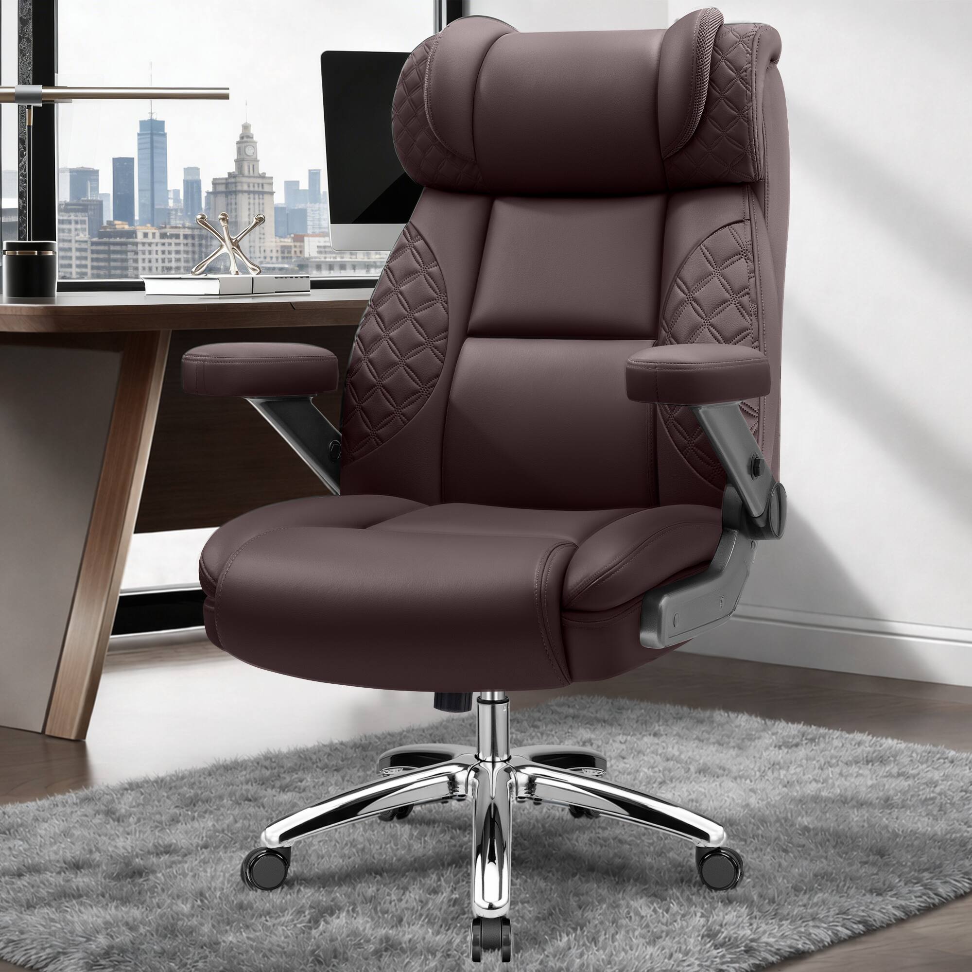 Alt View 6. KERDOM - Big Tall Ergonomic Office Chair with Air-Pumb Lumbar Support, 5D Adjustable Arms, Executive Desk Chair for Heavy People - Coffee.