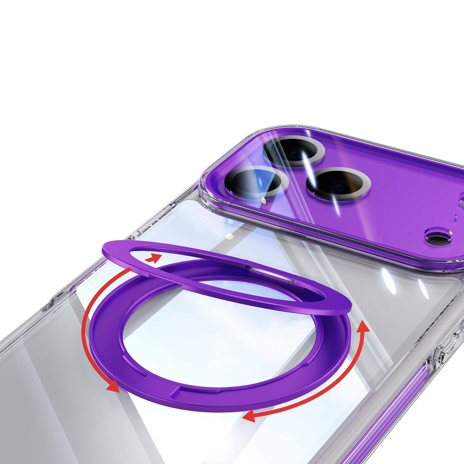 Alt View 2. Dteck - Magnetic Clear Phone Case for Apple iPhone 17 Pro Max with Metal Rotating Stand,Shockproof PC+TPU Slim Transparent Cover - Darkpurple.