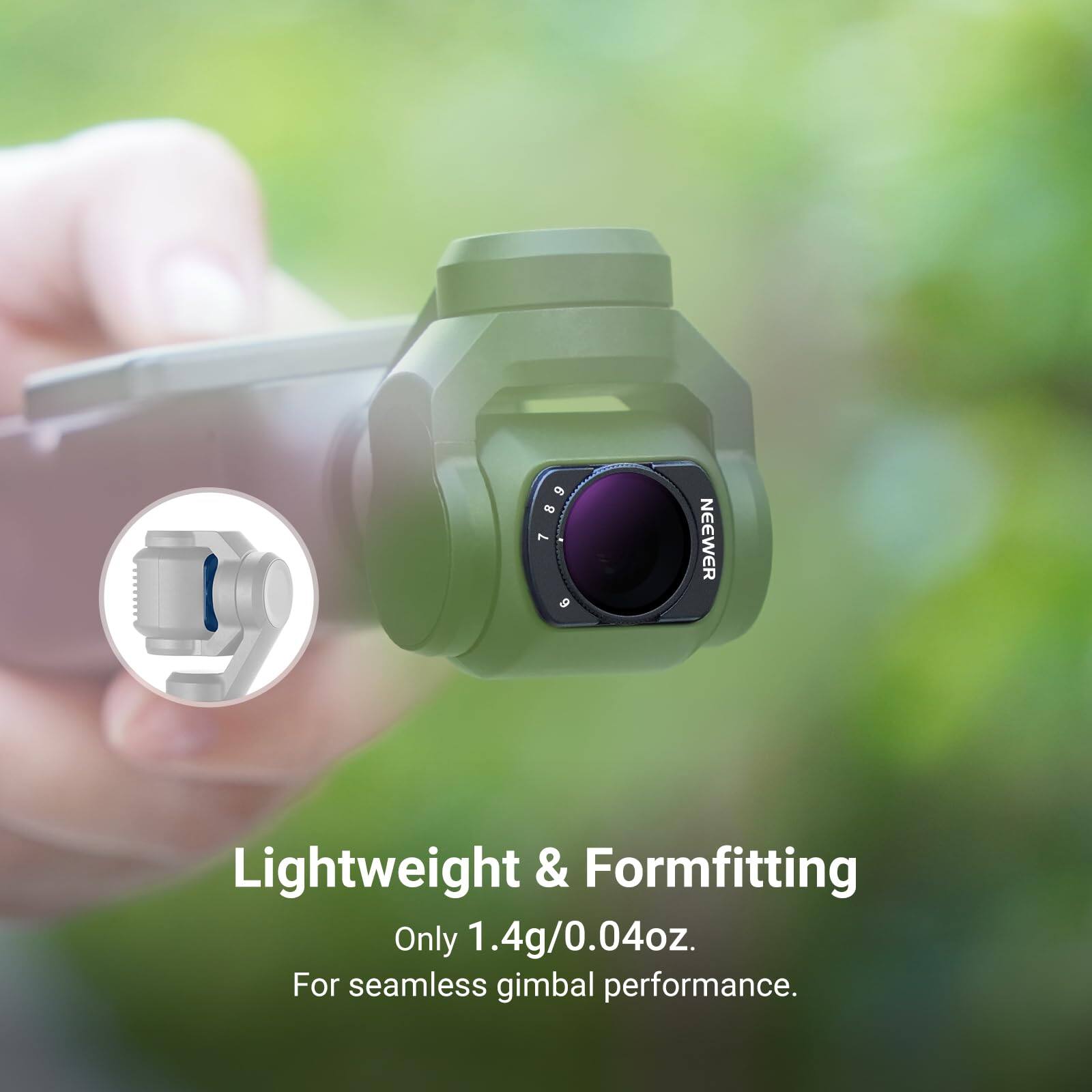 189 7 9 NEEWER Lightweight & Formfitting Only 1.4g/0.04oz. For seamless gimbal performance.