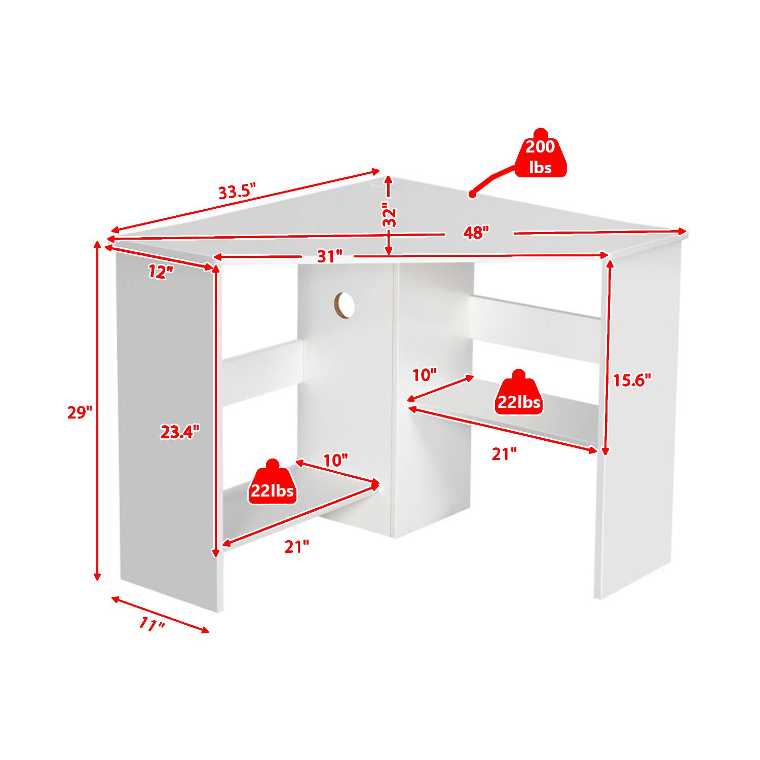 12" 33.5" 31" 32" 48" 200 lbs 29" 23.4" 10" 10" 22 lbs 21" 15.6" 22 lbs 21" 11"
