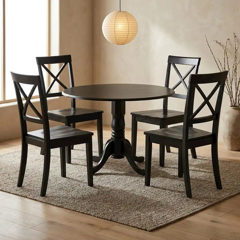 Alt View 2. FurniFact - Wood Round Kitchen Table & Chairs 5-Piece Set - Black.