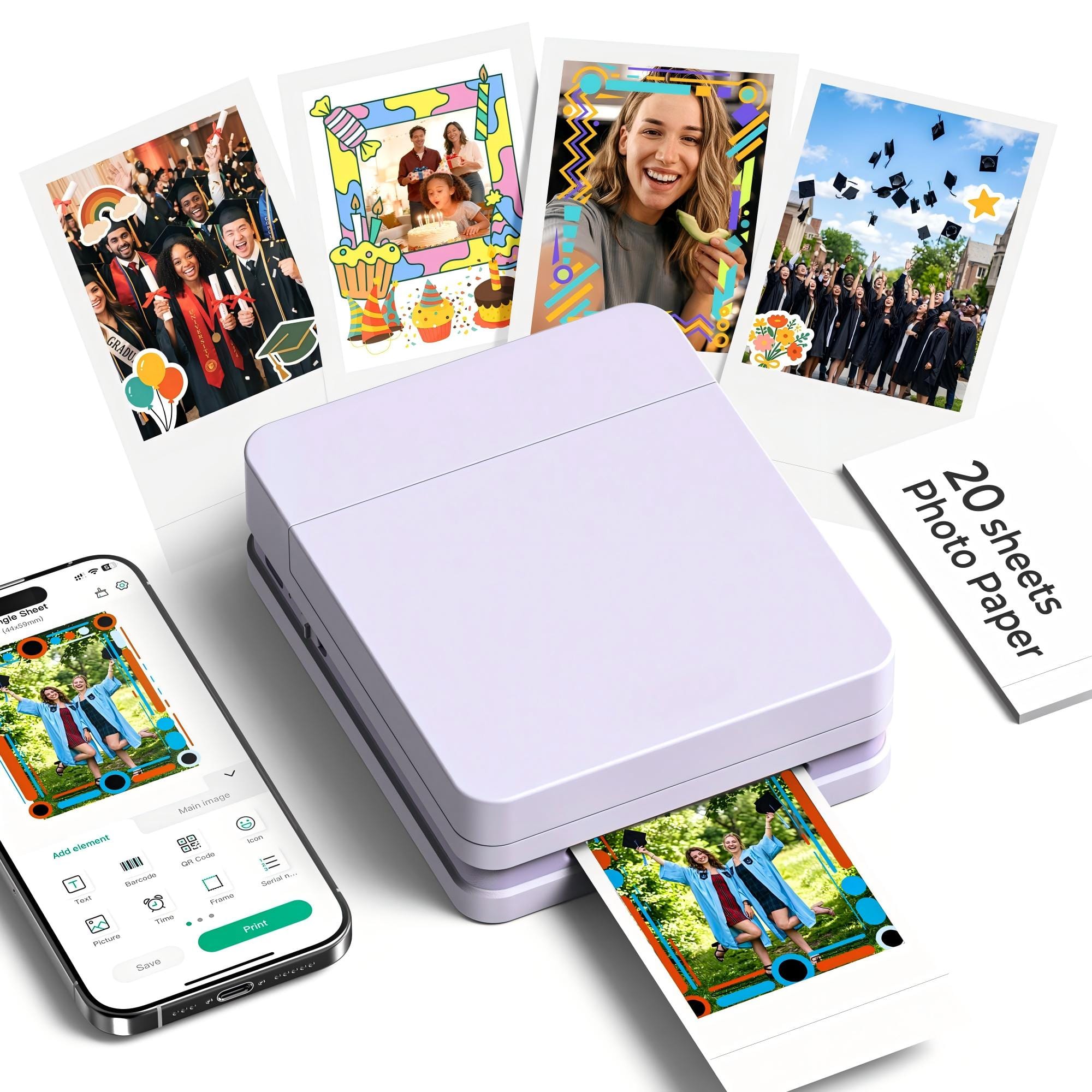 PRIMEPLUS - Portable Wireless 2x3 Mini Photo Printer, Sticky-Back Bluetooth for iOS/Android & App - Purple price history on PriceWatchPro