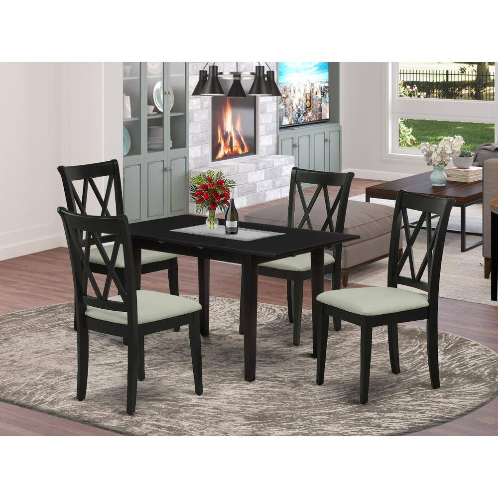 Back. East West Furniture - Dining Table- Dining Chairs - Brown.