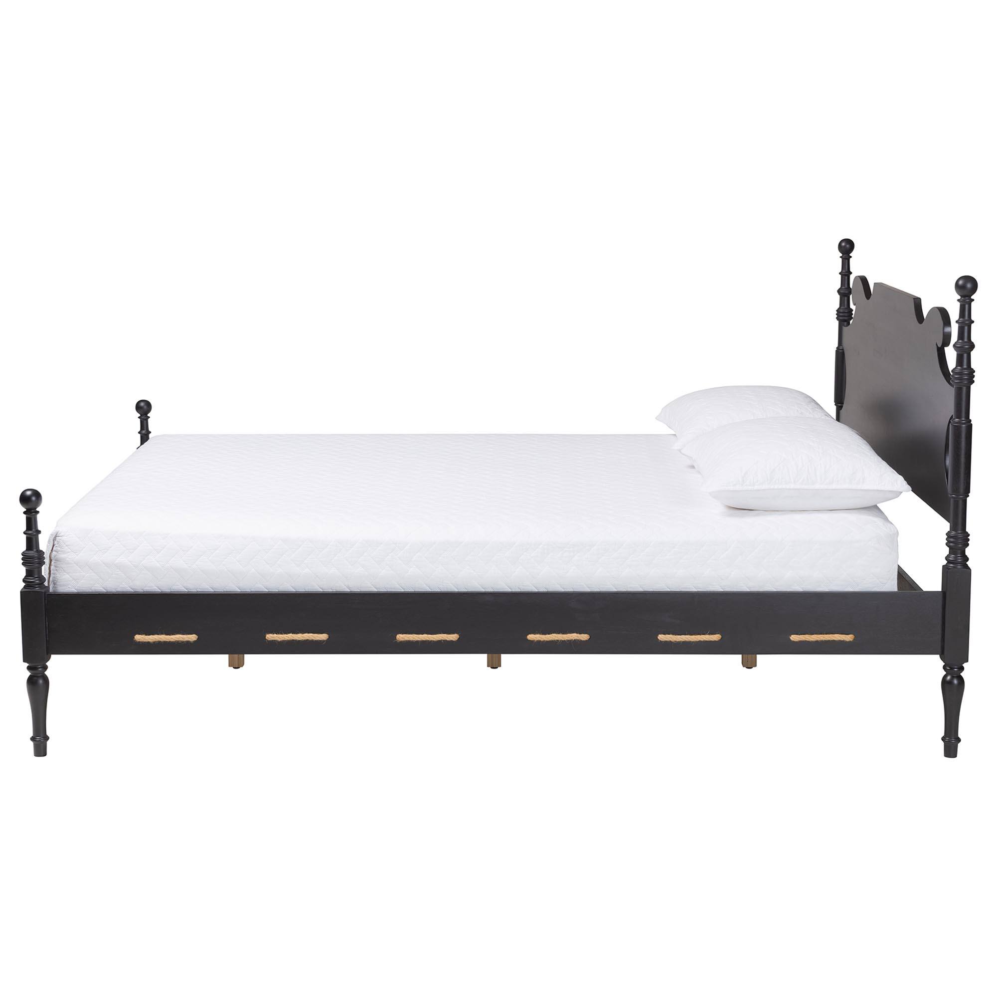 Angle. Baxton Studio - Gaetano Platform Bed - Four Poster Bed Frame with Turned Posts and Panel Headboard for Bedroom, Queen - Black.