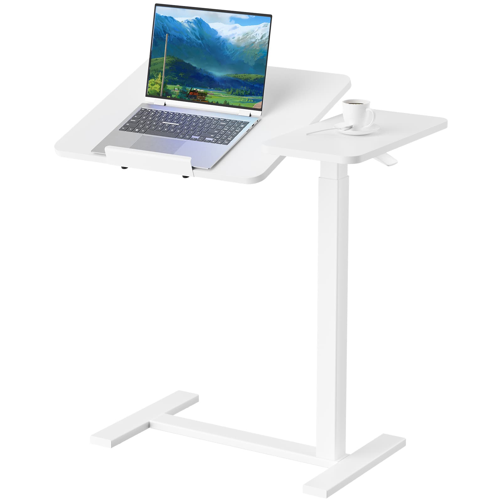 DOMETOUR - Adjustable Overbed Table with Wheels - Mobile Rolling Laptop Desk for Bed, Sofa, and Office, Tilting Bedside Table - White