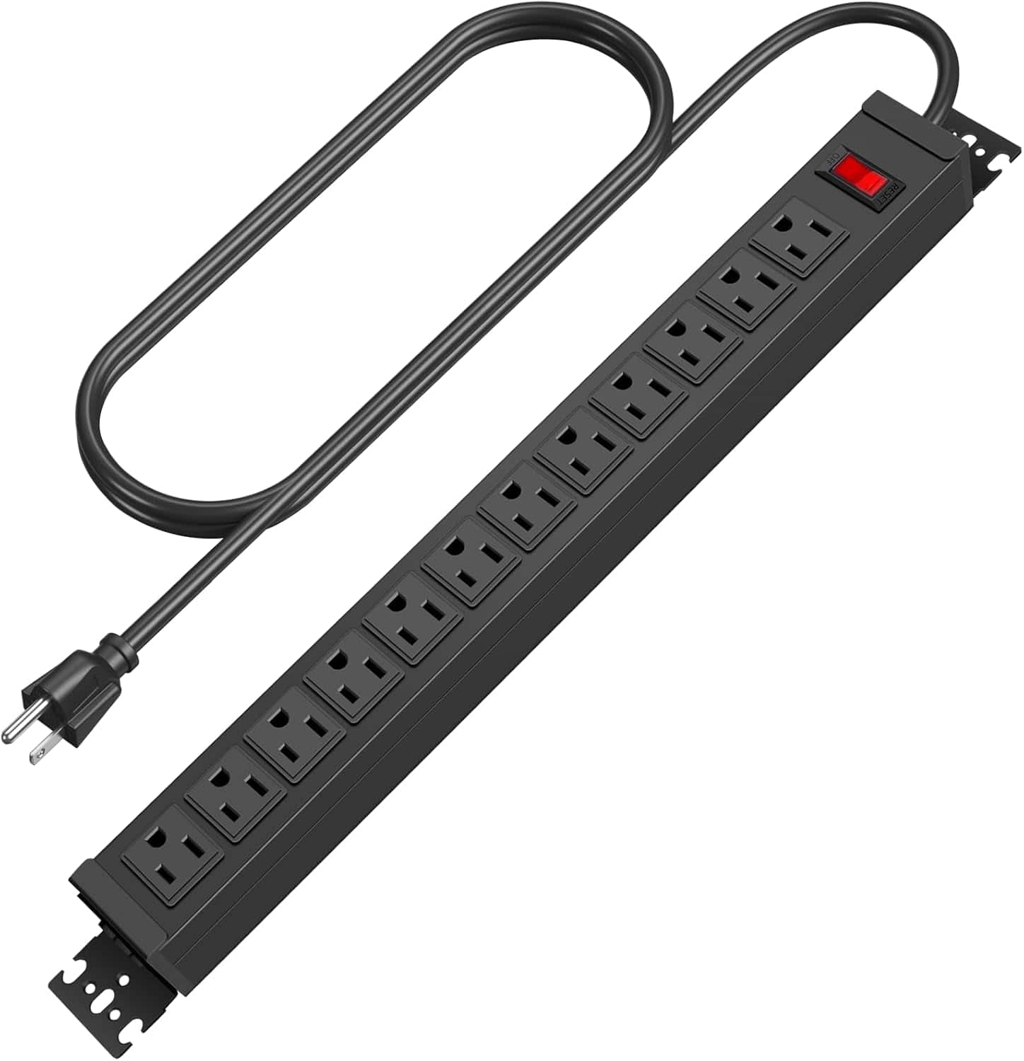 Dazzed Corner - 6ft Metal Rotating Mountable Power Strip, 12 Outlet Wall Mount Surge Protector - Black