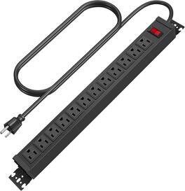 Dazzed Corner - 6ft Metal Rotating Mountable Power Strip, 12 Outlet Wall Mount Surge Protector - Black
