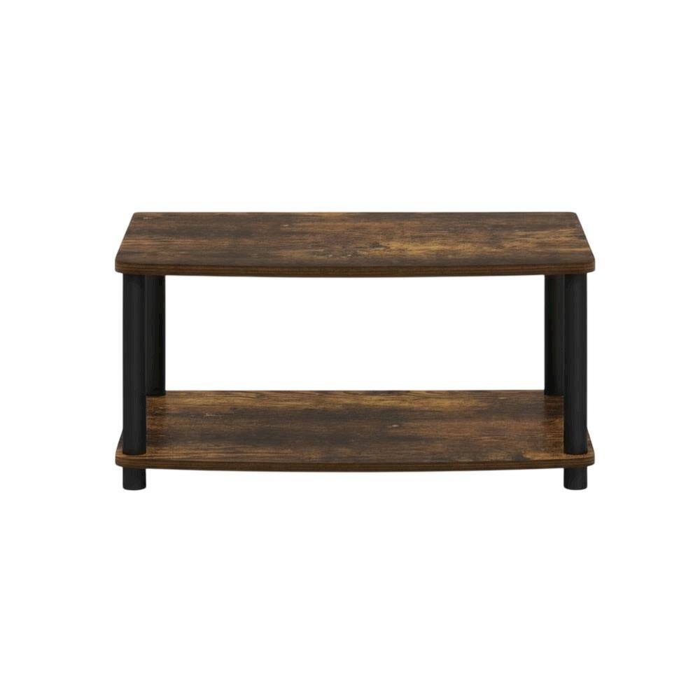 Alt View 3. FurniFact - Wooden TV stand, Amber Pine, black finish, no tools required, 2-tier design - Brown black.