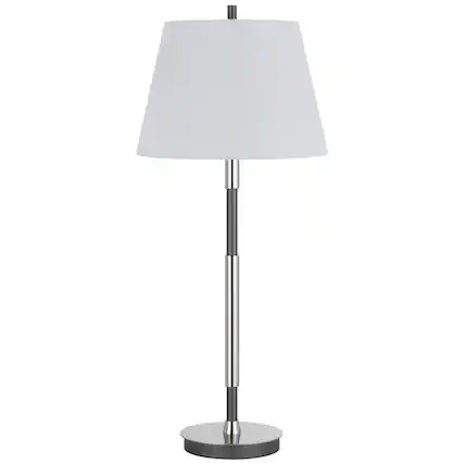 Front. Manhattan Lane - Siu 30 Inch Table Lamp, Chrome Metal Thin Pole w Finial, Shade - Brass, Chrome, White.