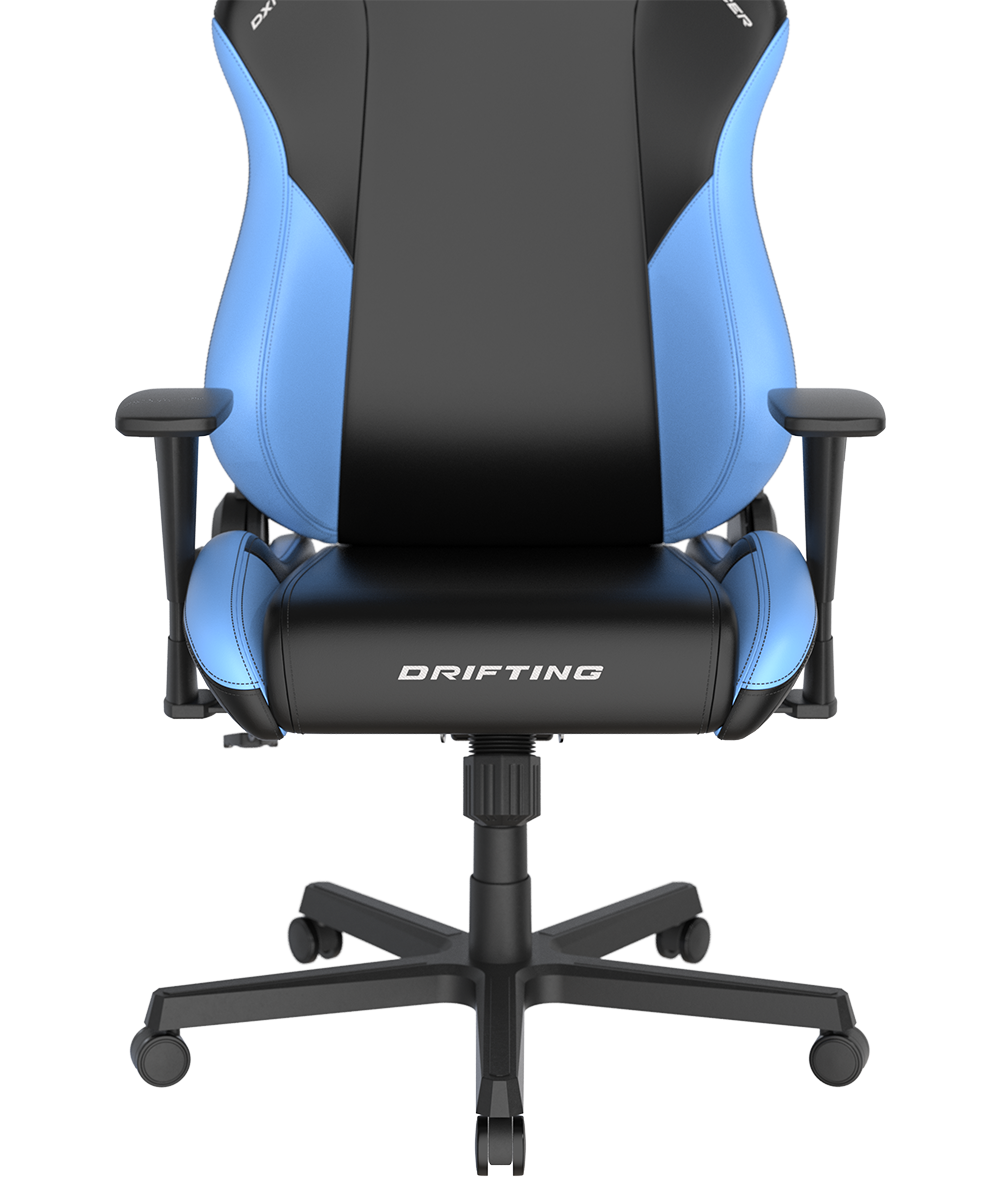 Alt View 2. DXRacer - Drifting L ergonomic gaming chair with lumbar support, headrest, reclining, racing style design, and adjustable height. - Black and Light Blue.