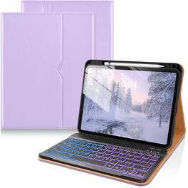 DTTO - Detachable Backlit Keyboard Case for iPad 11th/10th Gen (2025/2022) - Leather Cover w/ Pencil Holder & Pocket - Lavender