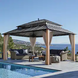 SUNJOY - 16X12 Kingston Hardtop Rectangular Gazebo Wood Grain