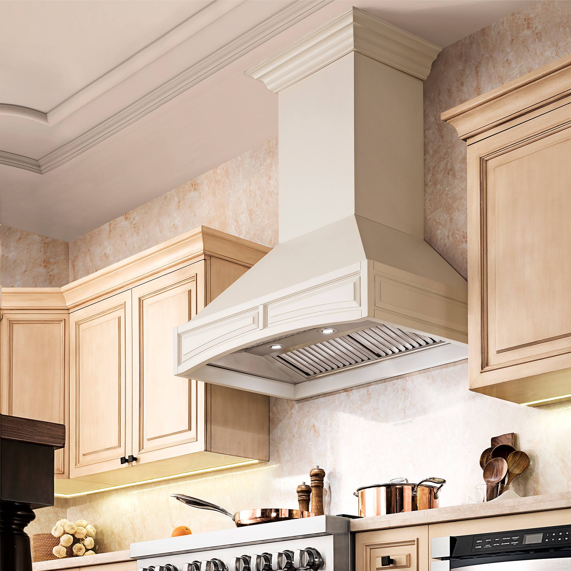 Alt View 5. ZLINE - ZLINE 30 in. Convertible Vent Wooden Wall Mount Range Hood in Cottage White (321TT-30) - Cottage White.