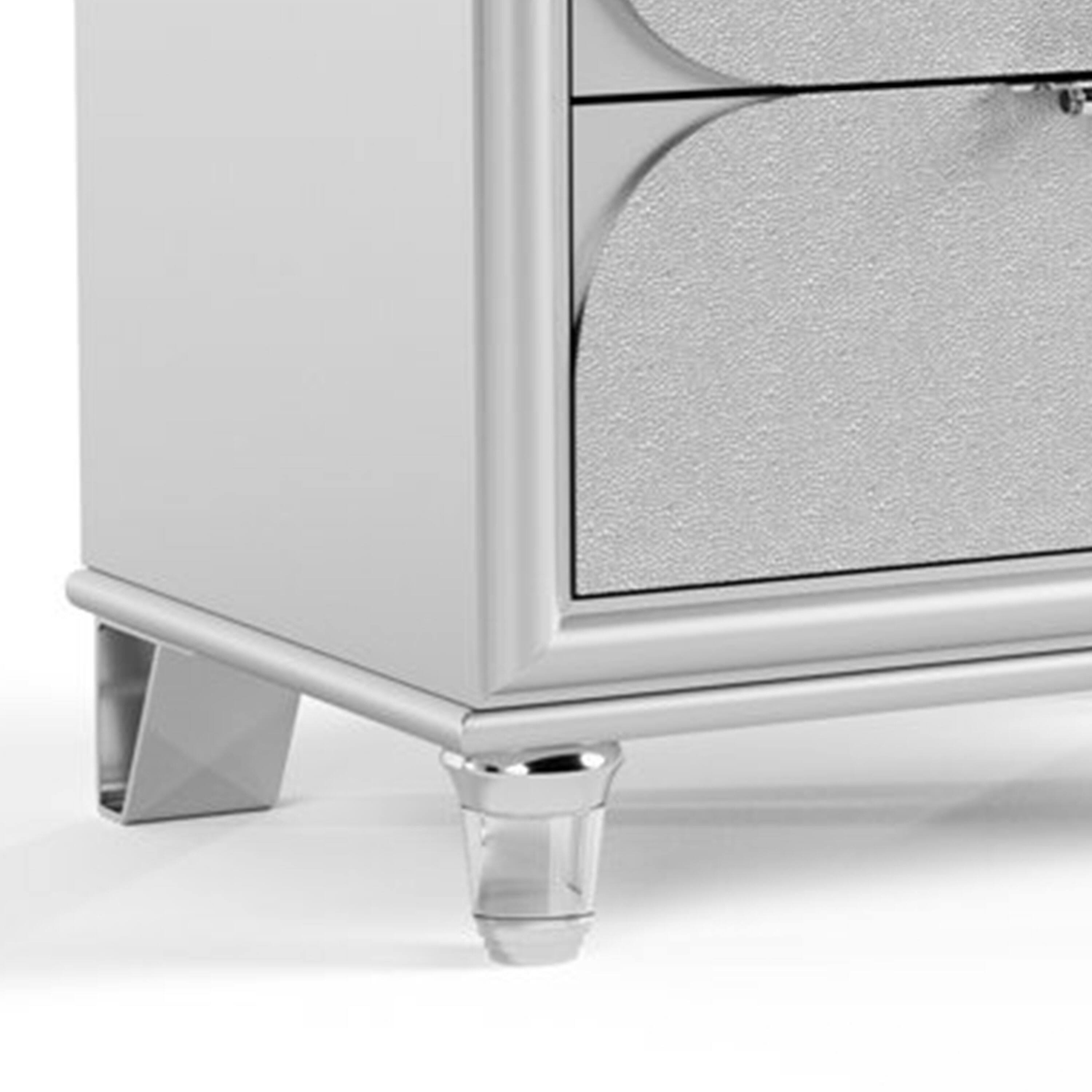 Alt View 3. Manhattan Lane - Dima Nightstand, 2 Drawers w Acrylic Handles, 24 Inch - Pearl White, Clear.