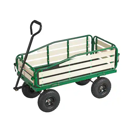 Front. VEVOR - Pull-Along Wagon for Kids, 39 in Toddler Wagons with Foldable Wooden Panel & Handle, Supports up to 551 lbs - Green + logs + black.
