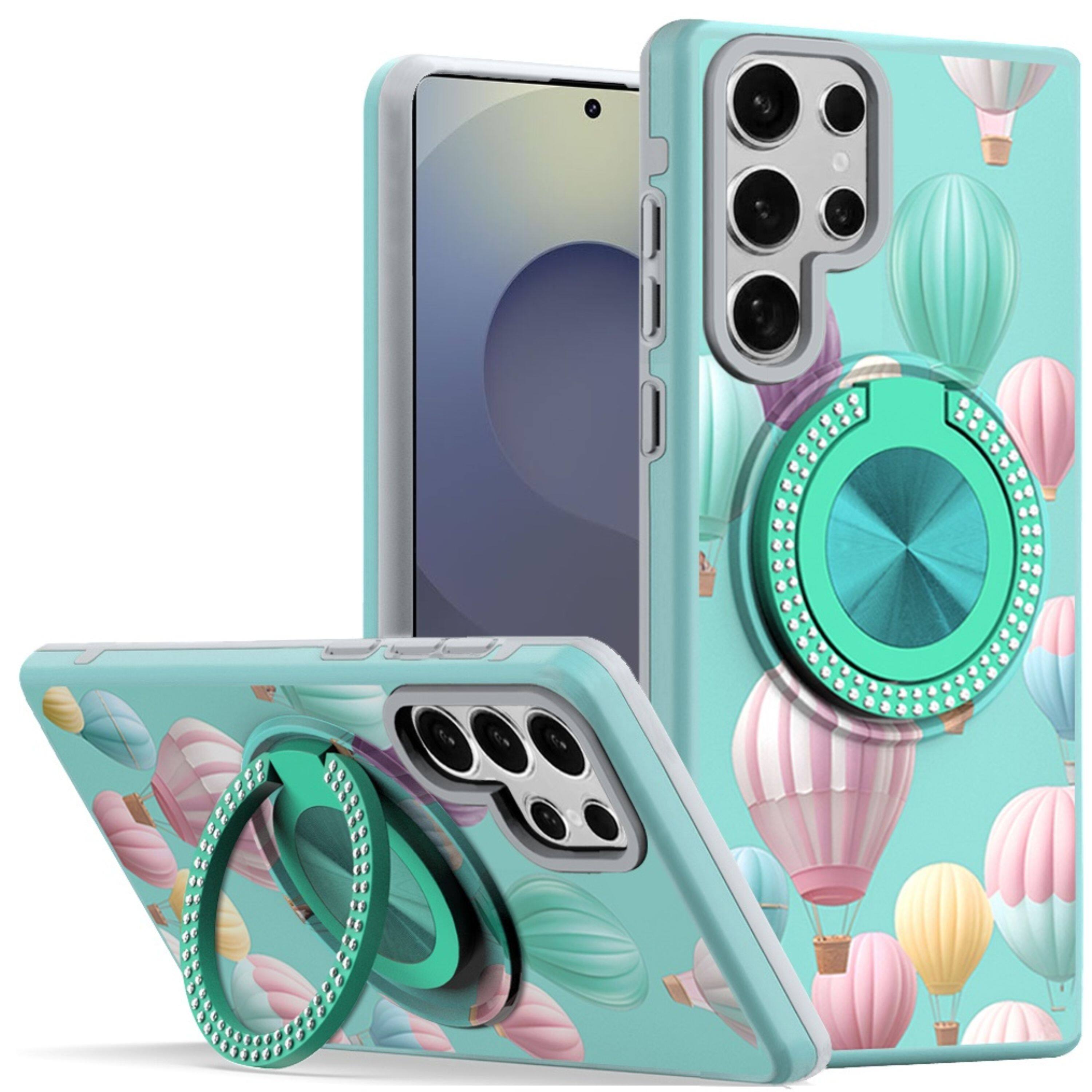 Kitcheniva Printed Design Case With Bling 360 Stand Plus Tempered Glass ...