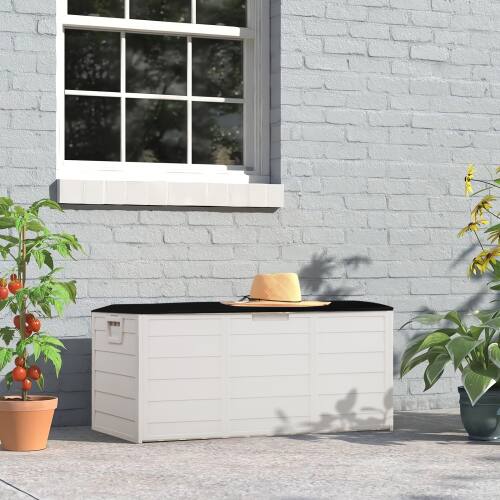Alt View 9. Winado - 75 Gallon Portable Plastic Storage Deck Box with Lid, Store Garden Cushions Organizer Patio Cabinet for Indoor Outdoor - White Body-Black Cover.
