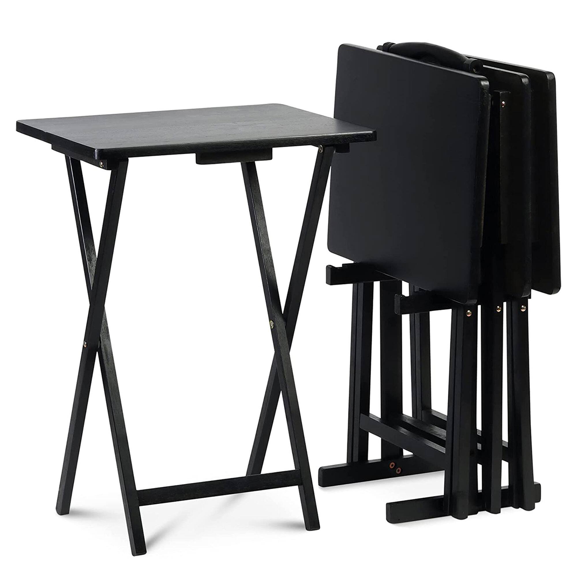 Alt View 5. PJ Wood - PJ Wood Folding TV Tray Tables with Compact Storage Rack, Black, 5 Piece Set - Black.