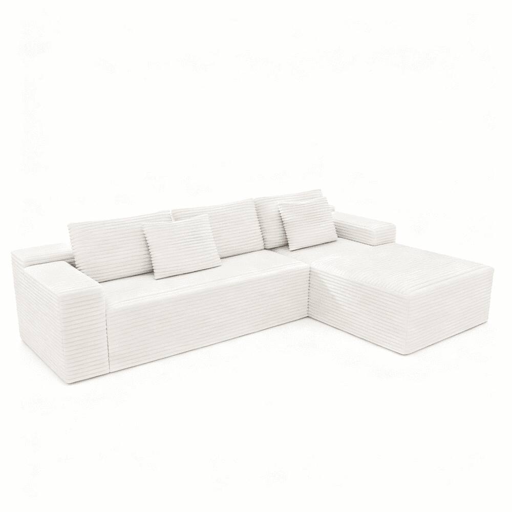 Alt View 5. Kadyn - 104" Right Chaise Sectional Sofa, Modern Cloud Design with Upholstered Deep Seating and L-Shape, White - White.
