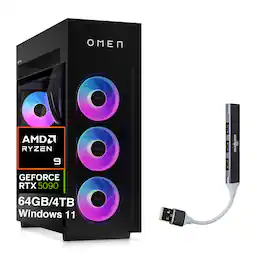 HP - OMEN MAX 45L Desktop PC (Ryzen 9 9900X3D, 64GB, 4TB SSD, GeForce RTX 5090, WiFi 7, Win 11 Pro) w/USB Hub - Shadow Black