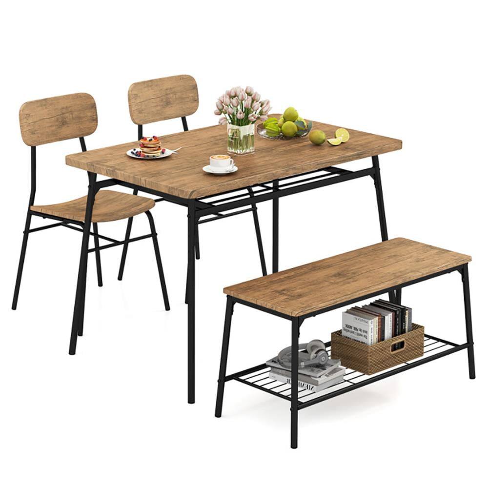 Kadyn - Dining Table SetDining Table Chairs Set4 Piece Dining Table Set for 4 Metal Frame with Bench and 2 ChairsBrown - Brown