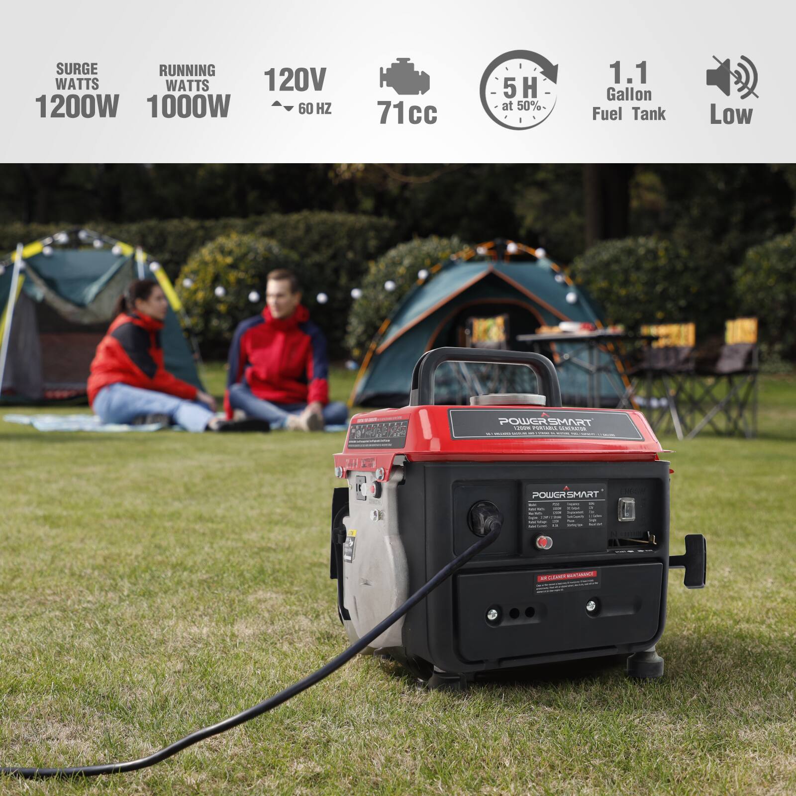 SURGE RUNNING WATTS  
120V  
1200W 1000W  
60 Hz  
71cc  
5H at 50%  
1.1 Gallon Fuel Tank  
Low  

POWER SMART  
MIMSA  
TRAM2OWC