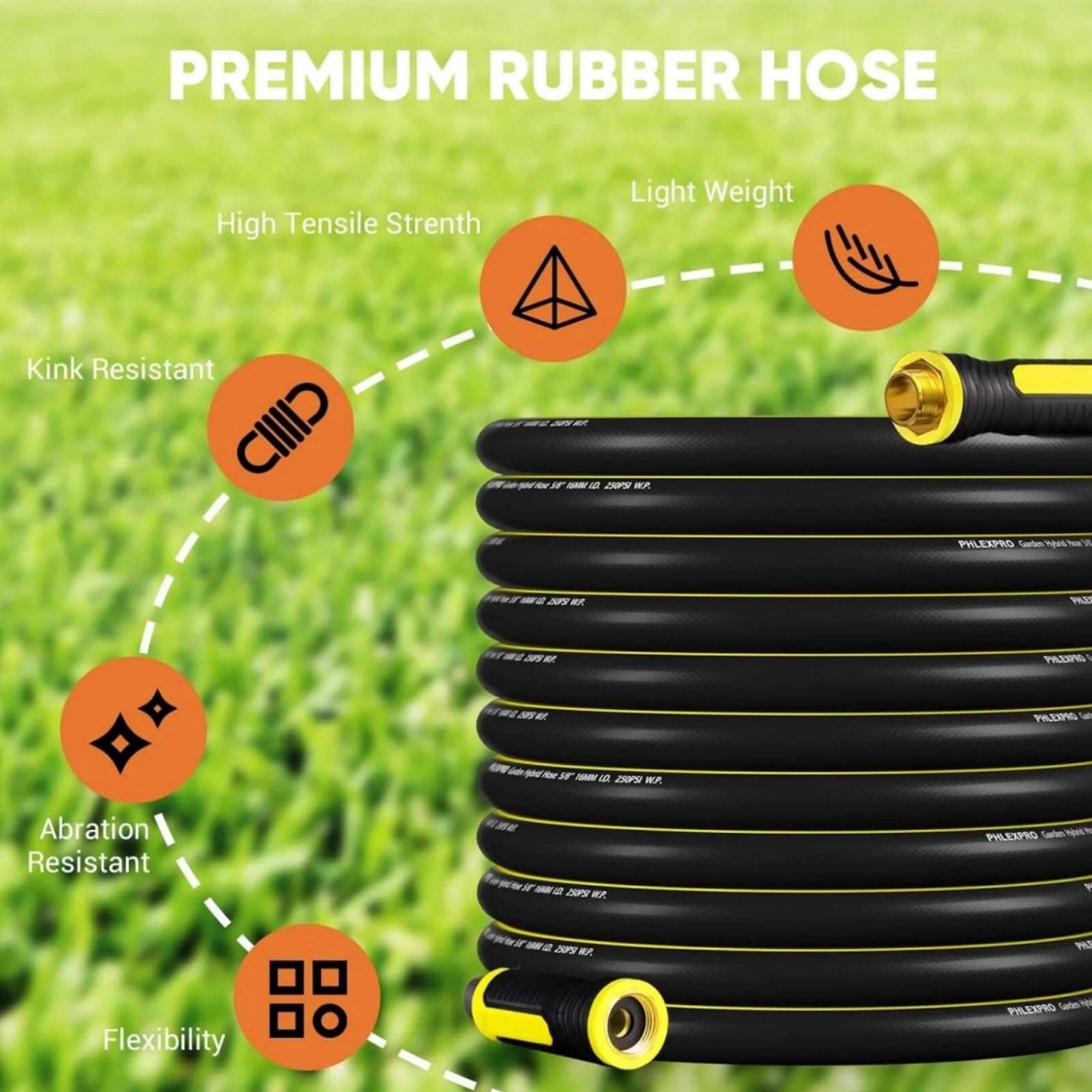 PREMIUM RUBBER HOSE

- High Tensile Strength
- Light Weight
- Kink Resistant
- Abrasion Resistant
- Flexibility