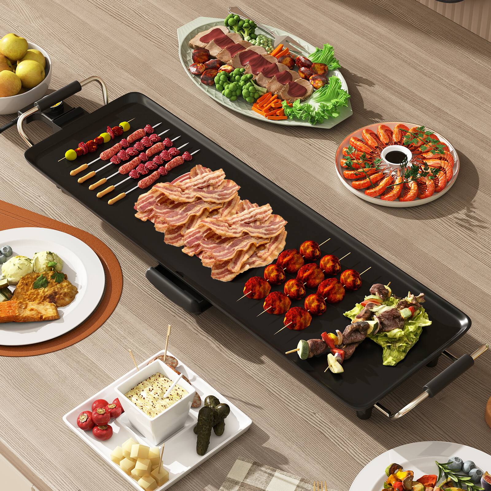 Alt View 7. Costway - Costway 27" Electric Griddle, Extra Large Teppanyaki Grill with Adjustable Temperature, Nonstick Surface - Black.