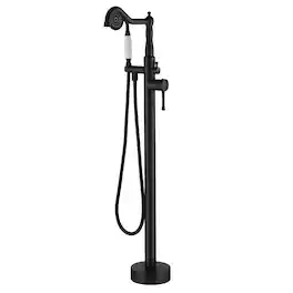 Boyel Living - Classic Vintage Floor Mount 2-Handle Freestanding Tub Faucet with Hand Shower and Water Supply Hoses - Matte Black