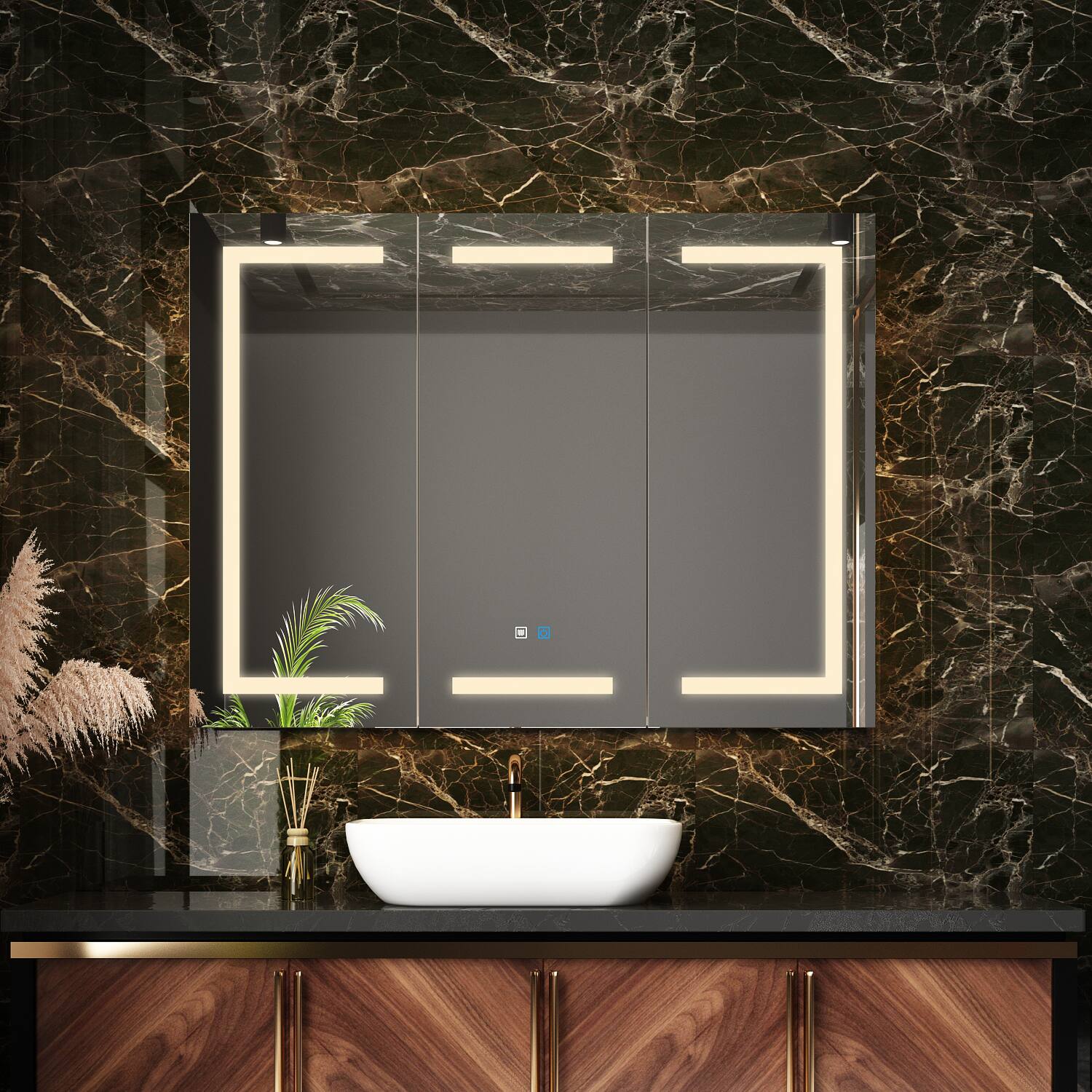 Alt View 2. Famapy - Luxury LED Bathroom Mirror Cabinet with Anti-Fog, Adjustable Color Temperature Lighting, Wall-Mounted Vanity - White.