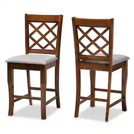 Baxton Studio - Aria Modern and Contemporary Fabric Upholstered and Walnut Finished Wood 2-Piece Counter Height Pub Chair Set - Grey/Walnut