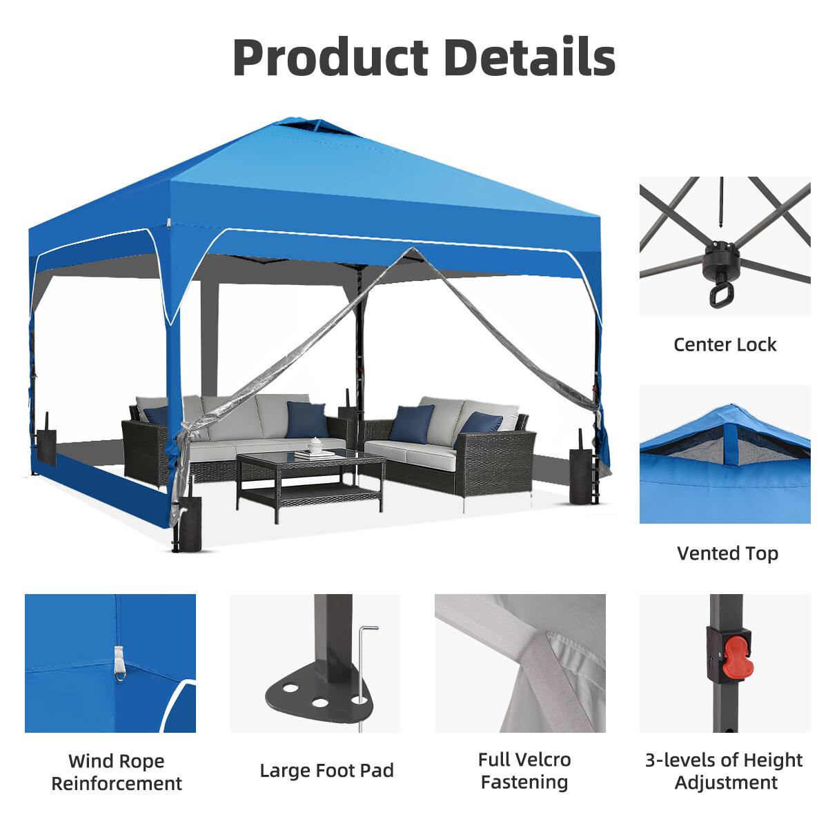 Product Details

- Center Lock
- Vented Top
- Wind Rope Reinforcement
- Large Foot Pad
- Full Velcro Fastening
- 3-levels of Height Adjustment