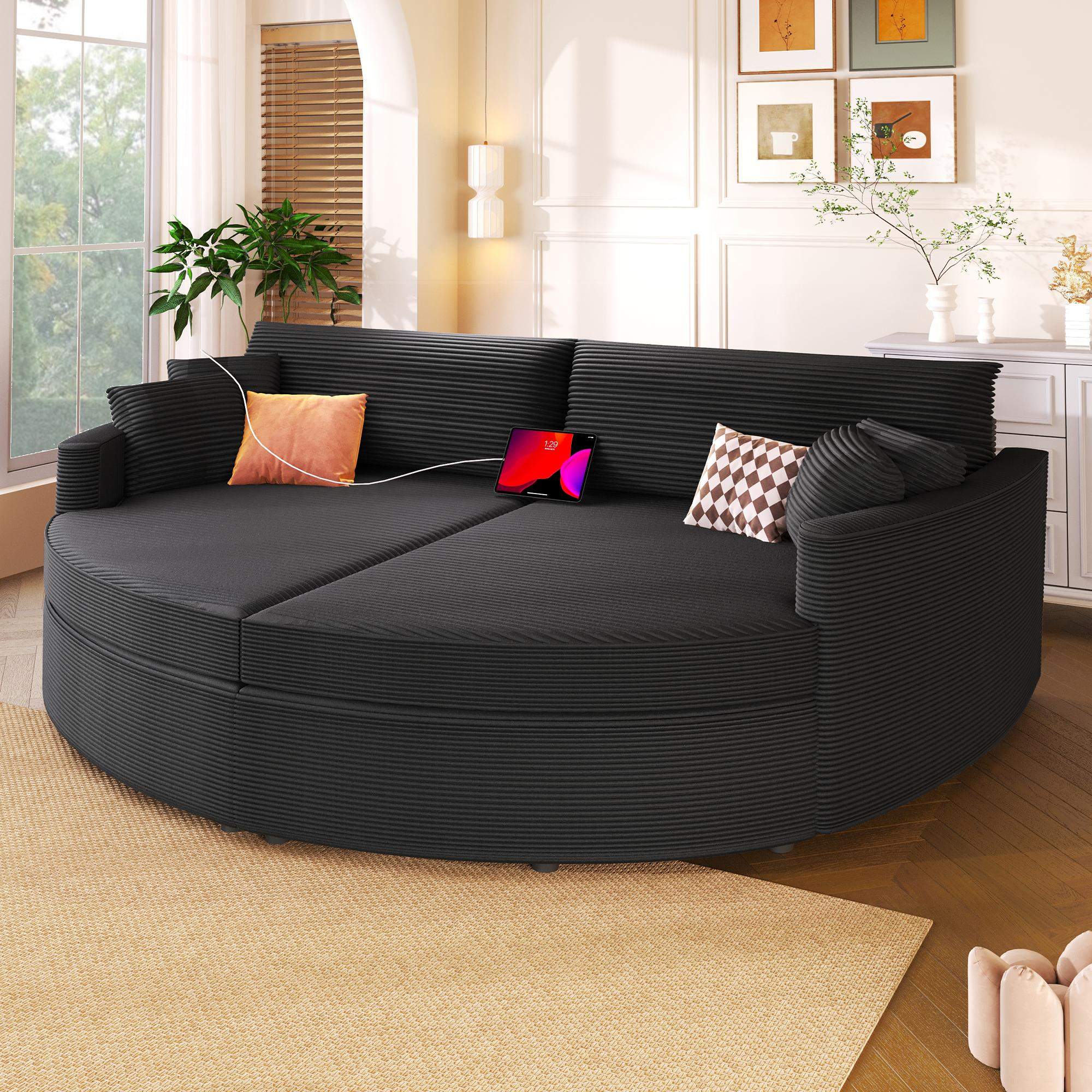 Alt View 1. Roomtec - Oversized Double Chaise Lounge Sofa 102.3 inch Sofa Bed Upholstered Loveseat Sofa Couch with Deep Seat and USB Ports - Black.