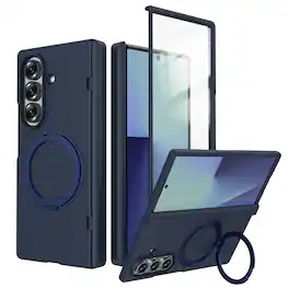 Dteck - Magnetic Case for Samsung Galaxy Z Fold8 Ultra Built-in Screen Protector, 360° Rotating Kickstand Shockproof Hinge Cover - Darkblue