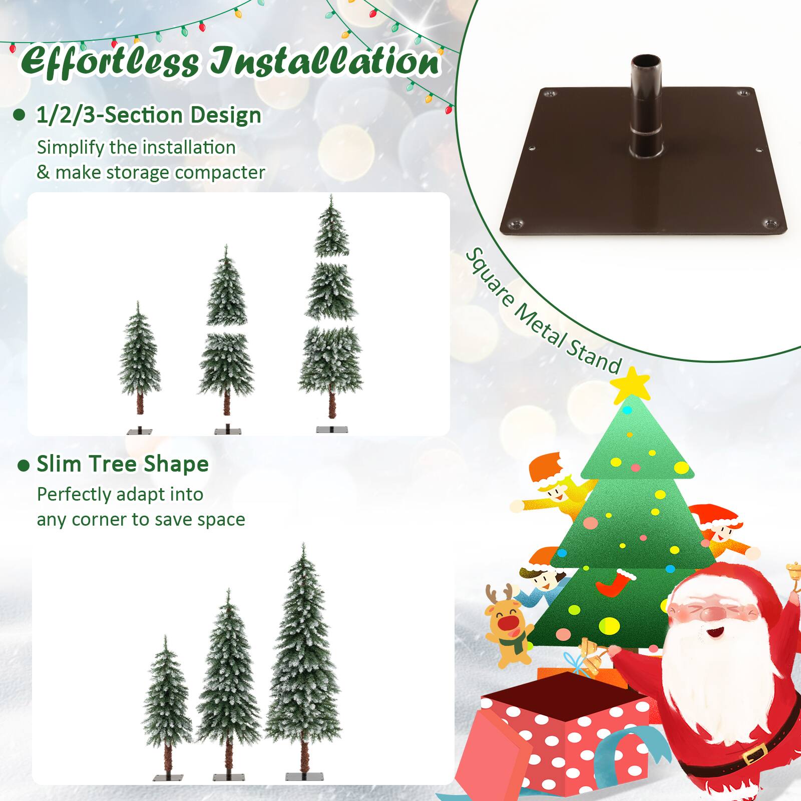 Effortless Installation: T 1/2/3-Section Design Simplify the installation & make storage compacter Square Metal Stand Slim Tree Shape Perfectly adapt into any corner to save space