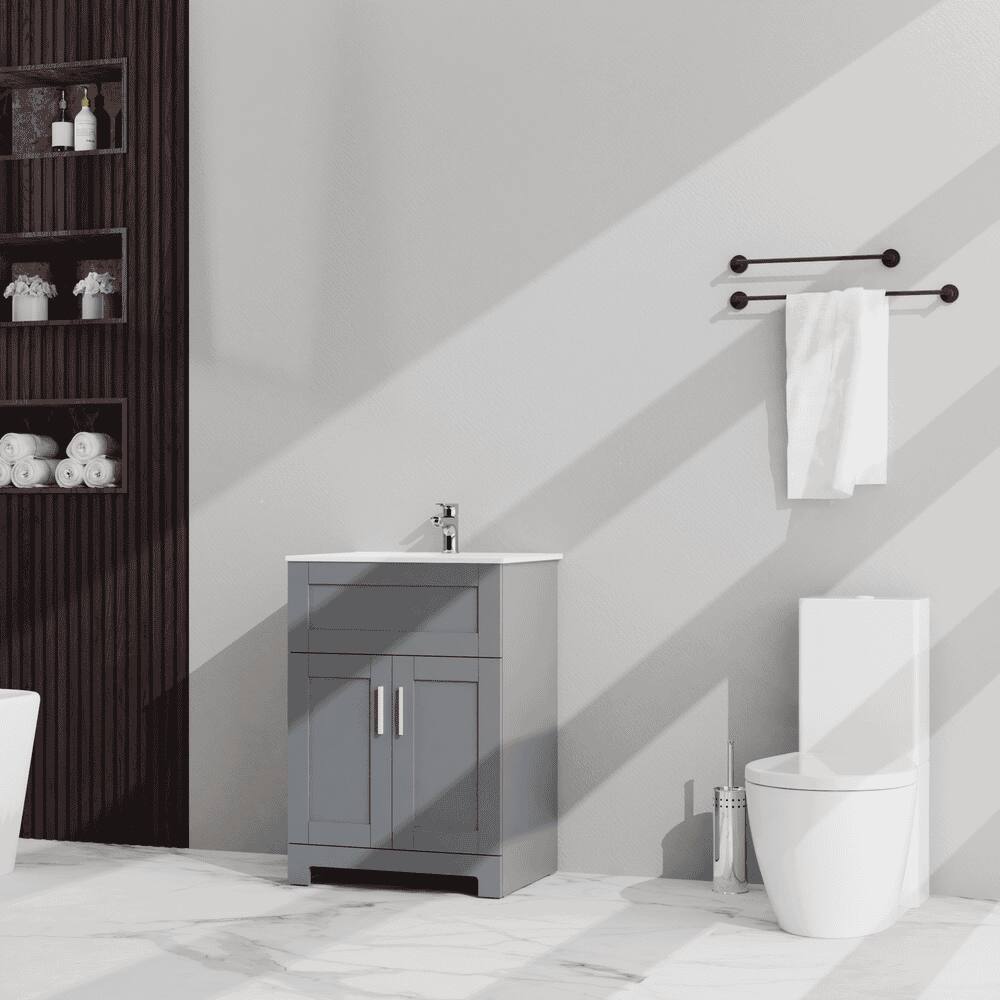 Angle. Kadyn - 24" Bathroom Sink Vanity - Laundry Utility Cabinet, Gray - Gray.