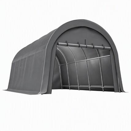 Front. RYHNUYNE - 12x20 FT Carport Canopy Steel Frame Dome Roof Double-Zipper Doors Waterproof Garage - Grey.