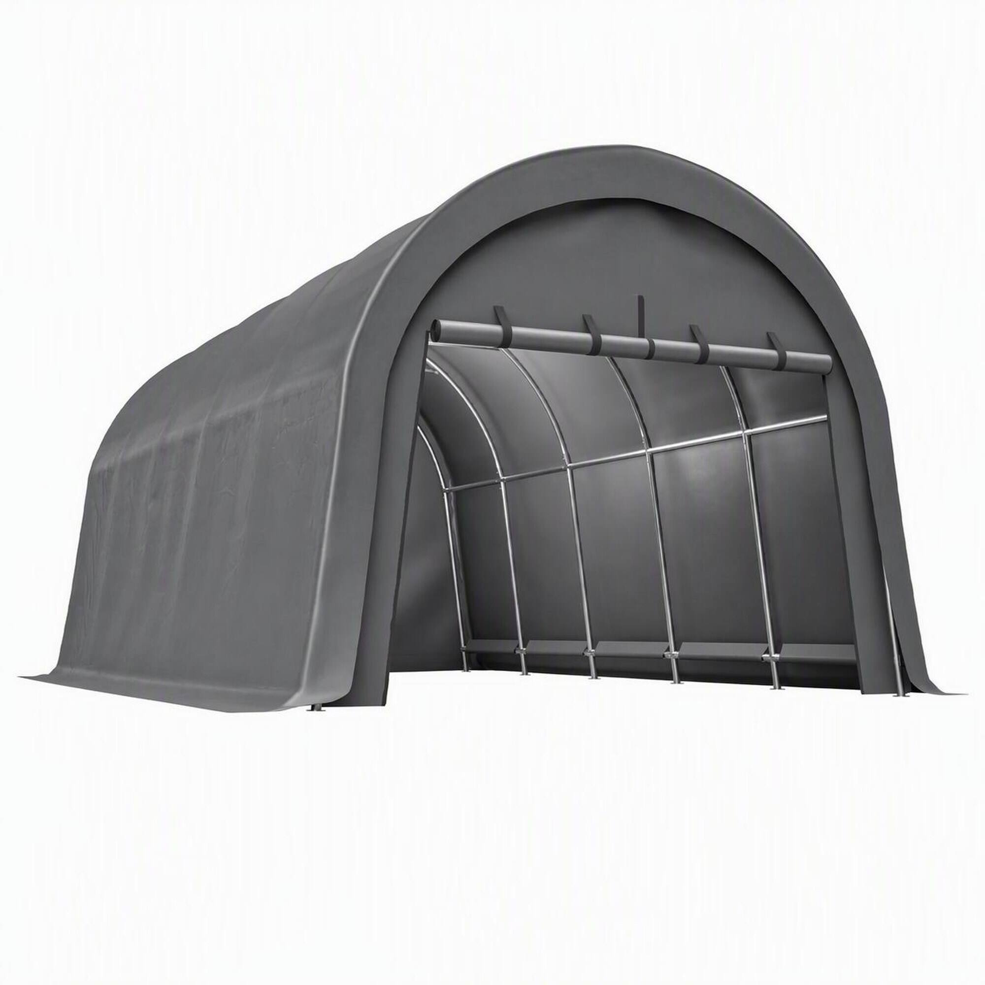 Front. RYHNUYNE - 12x20 FT Carport Canopy Steel Frame Dome Roof Double-Zipper Doors Waterproof Garage - Grey.