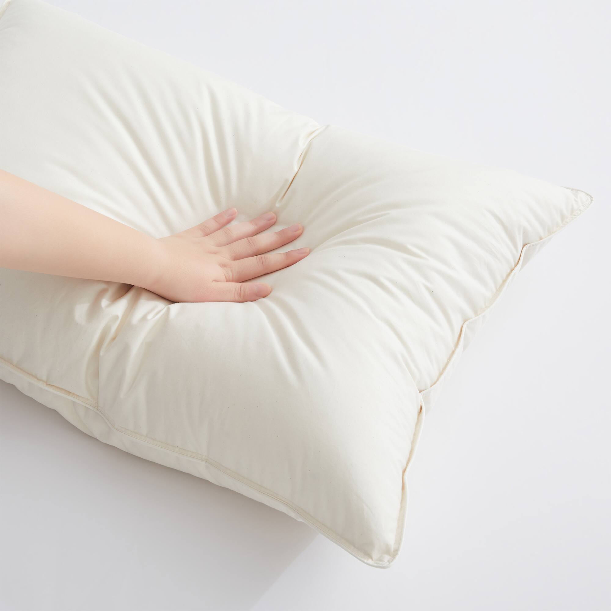 Left. Puredown - Puredown Set of 2 Natural Organic Cotton 50% Down Pillows Made in Japan, Standard/Queen - Off-White.