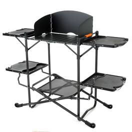 Arrowhead - Outdoor 54" Wide Quick Folding Kitchen Station With Add-On Windscreen - Black